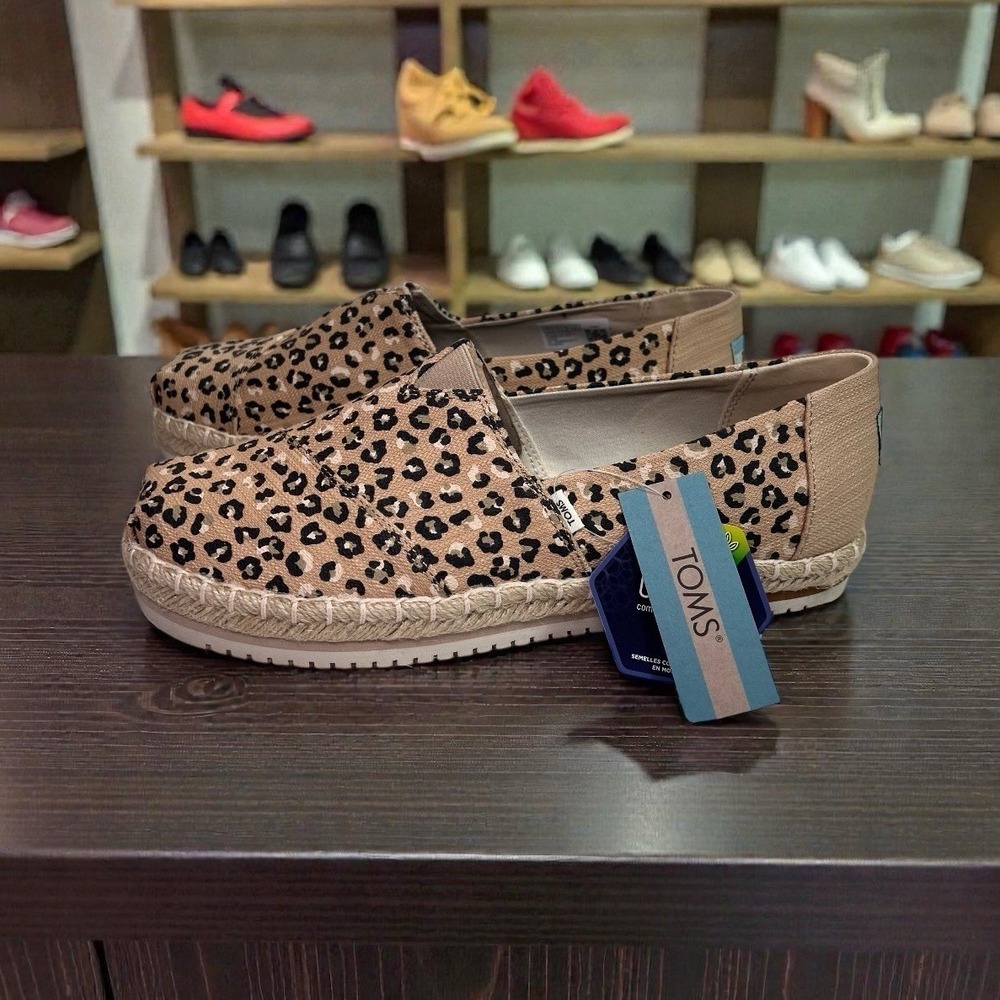 Toms NWT Alpargata Platform Rope Women Natural Textured Cheetah, Size 9.5